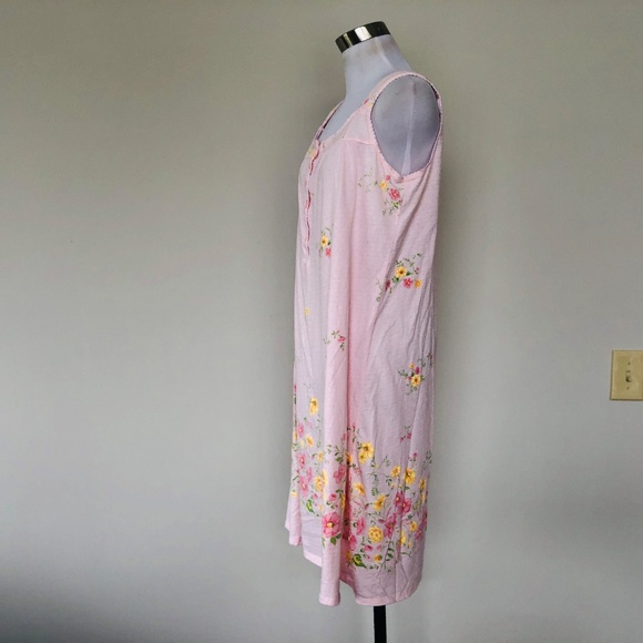 Pink Floral Nightgown Pullover SECRET TREASURES Lace Trimmed Sleeveless - Picture 6 of 10